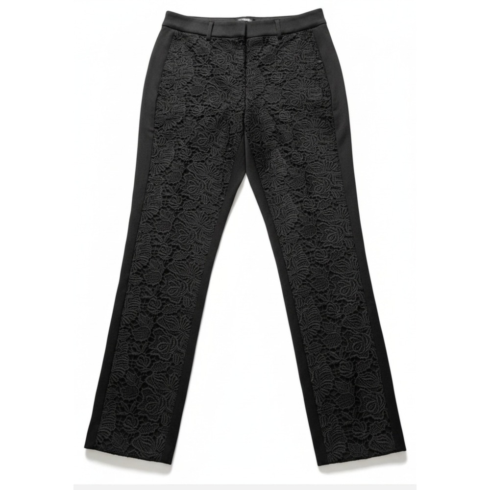White House Black Market The Slim Ankle Black Lace Panel Dress Pants Size 6
